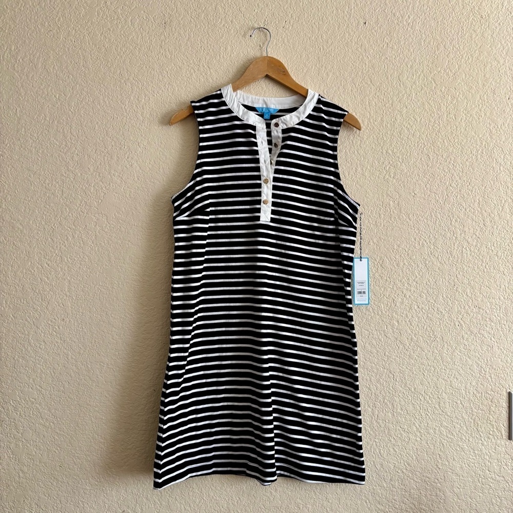 Draper James RSVP Sleeveless Knit Shift Dress Black White Striped KD7506YSK M